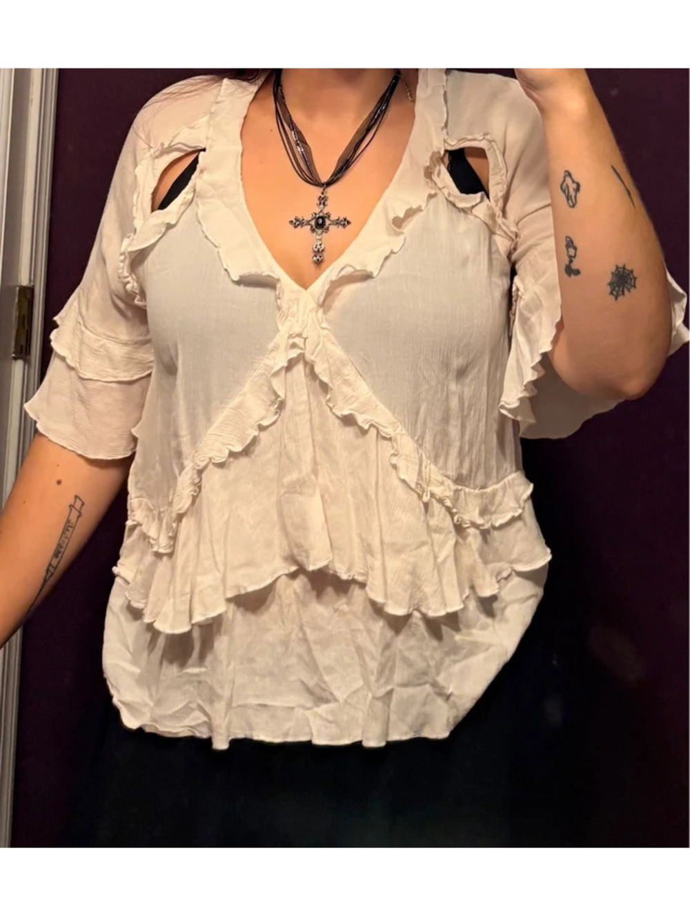 White Ruffled Layered Boho Flowy Whimsical Blouse